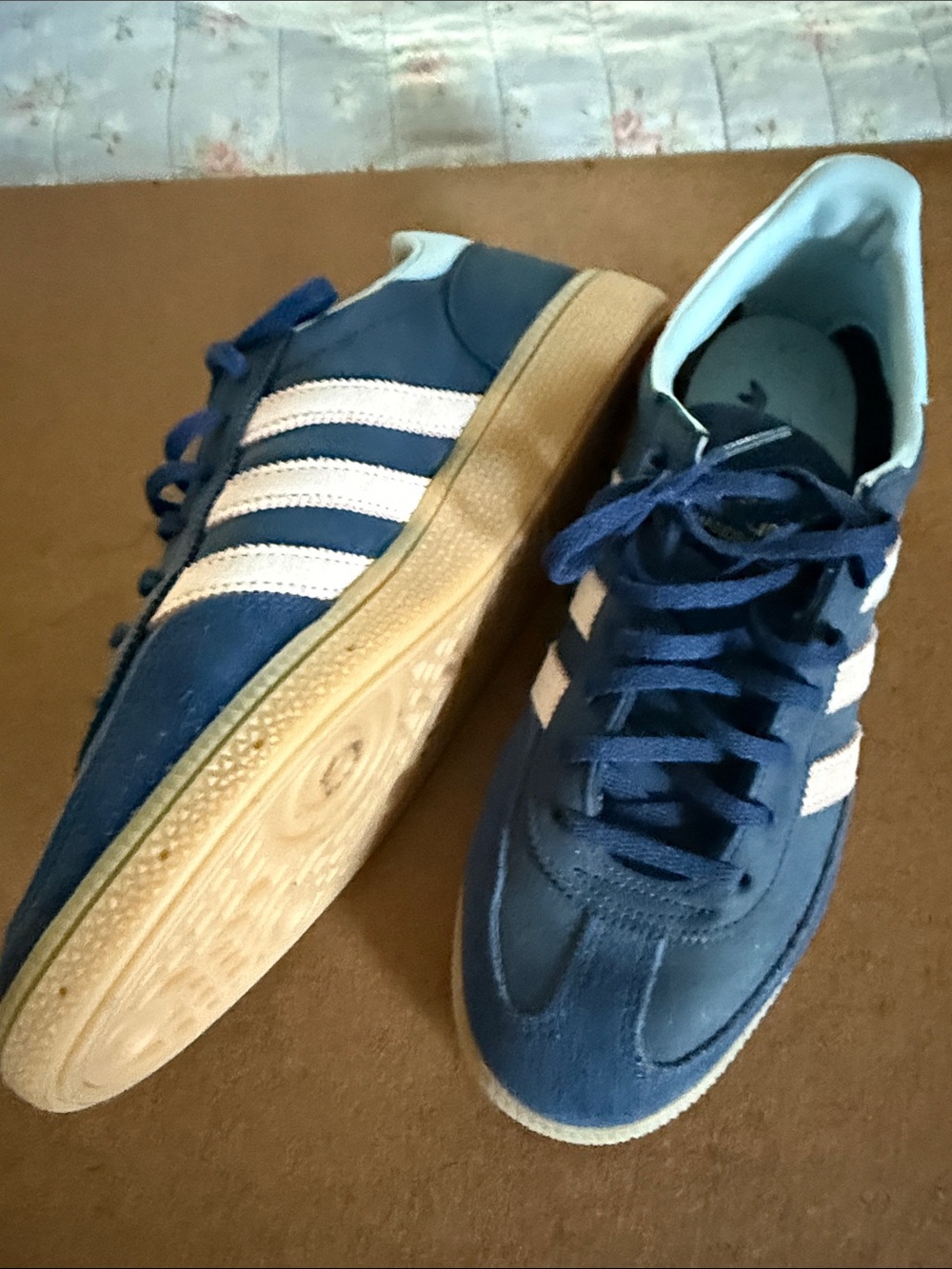 Adidas Women’s blue Suede Sneakers with White Stripes